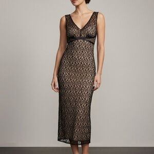 Express Vintage Black Lace Overlay Midi Dress Size 3/4 90s Goth Romantic